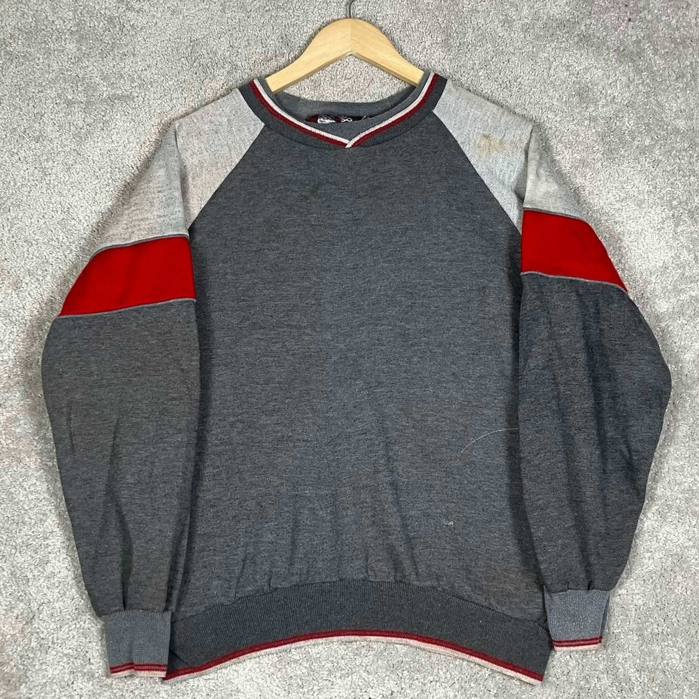 Vintage Line-Up Sweatshirt Mens XL Gray Red White Colorblock Raglan Pullover